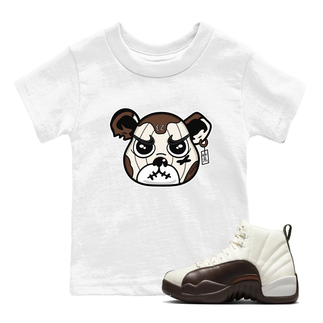 AJ12 Baroque Brown shirts to match jordans Sneaker Bear Face best t shirts to wear with jordans SoleFly x Jordan 12 Baroque Brown match shoes to clothes SNRT Sneaker Tees Youth Baby White 1 tee