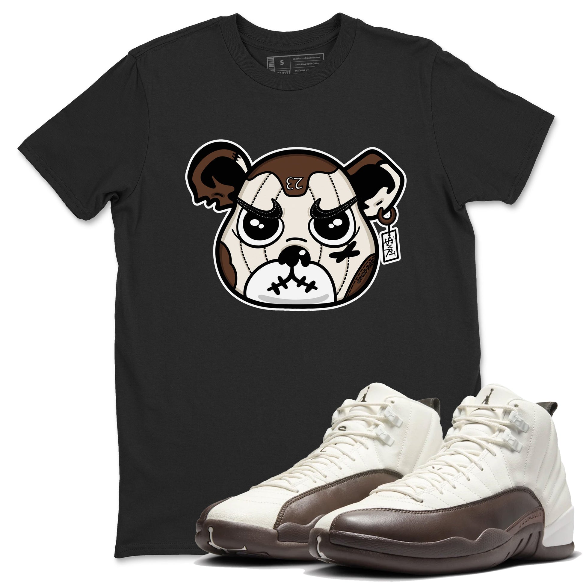AJ12 Baroque Brown shirts to match jordans Sneaker Bear Face best t shirts to wear with jordans SoleFly x Jordan 12 Baroque Brown match shoes to clothes SNRT Sneaker Tees unisex cotton Black 1 shirts