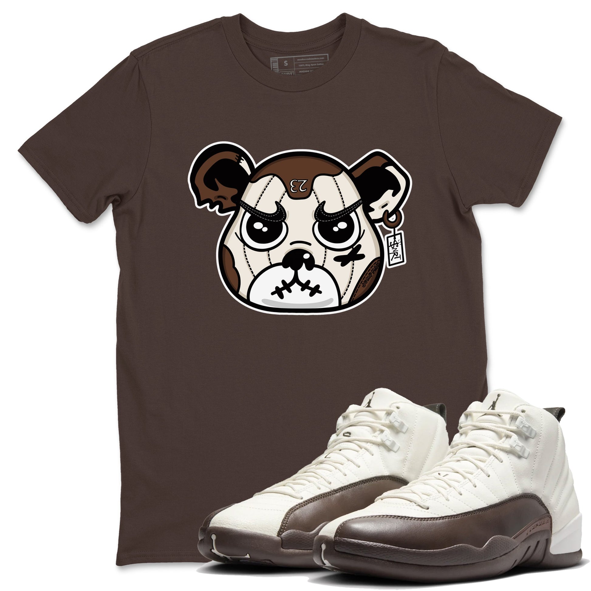 AJ12 Baroque Brown shirts to match jordans Sneaker Bear Face best t shirts to wear with jordans SoleFly x Jordan 12 Baroque Brown match shoes to clothes SNRT Sneaker Tees unisex cotton Dark Chocolate 1 shirts