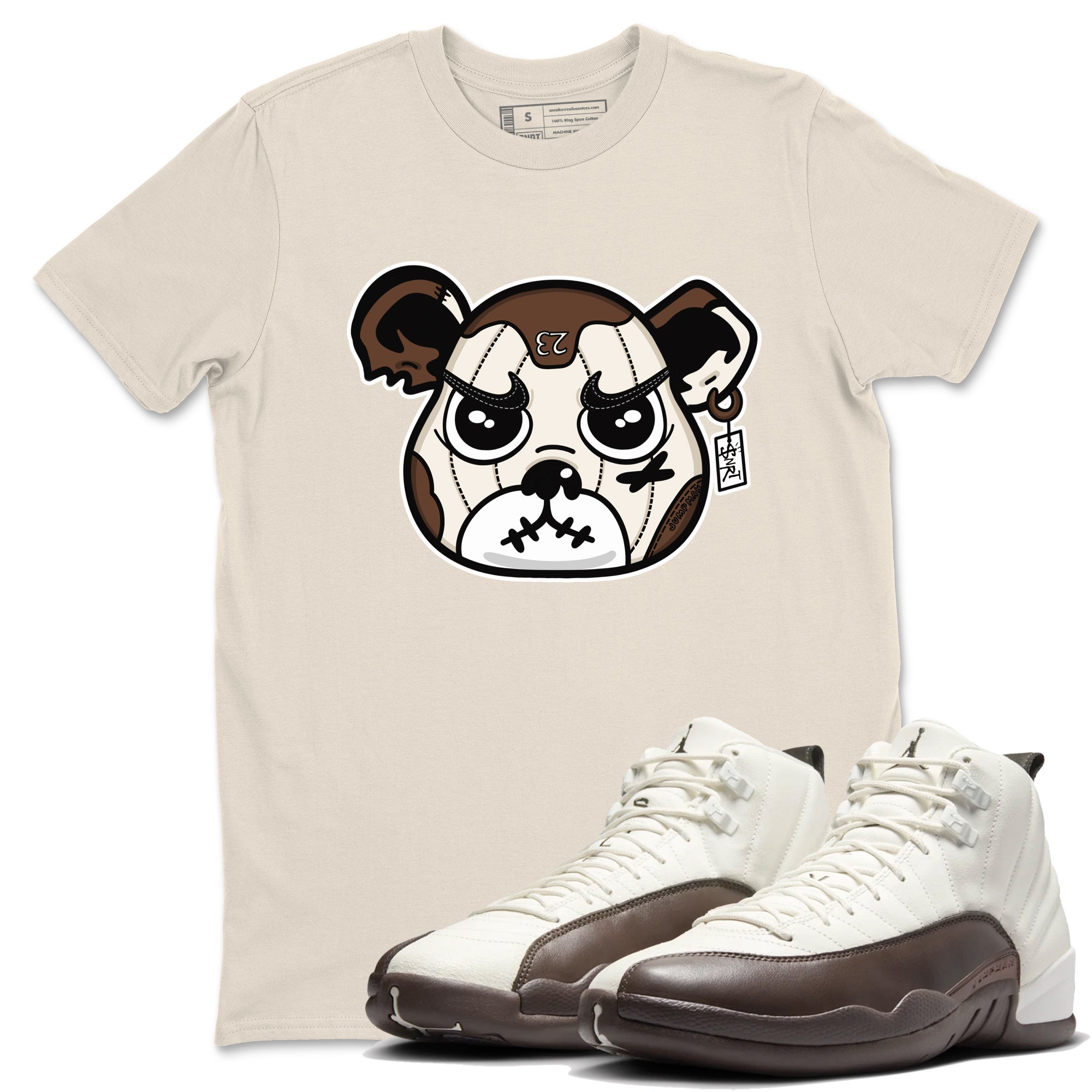 AJ12 Baroque Brown shirts to match jordans Sneaker Bear Face best t shirts to wear with jordans SoleFly x Jordan 12 Baroque Brown match shoes to clothes SNRT Sneaker Tees unisex cotton Natural 1 shirts