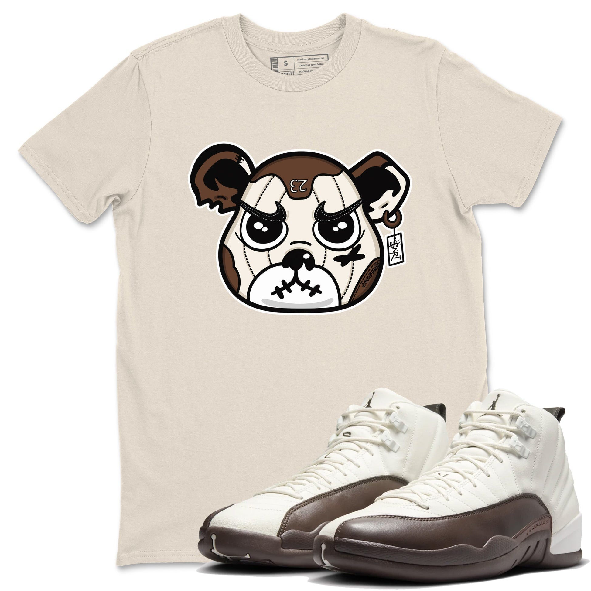 AJ12 Baroque Brown shirts to match jordans Sneaker Bear Face best t shirts to wear with jordans SoleFly x Jordan 12 Baroque Brown match shoes to clothes SNRT Sneaker Tees unisex cotton Natural 1 shirts