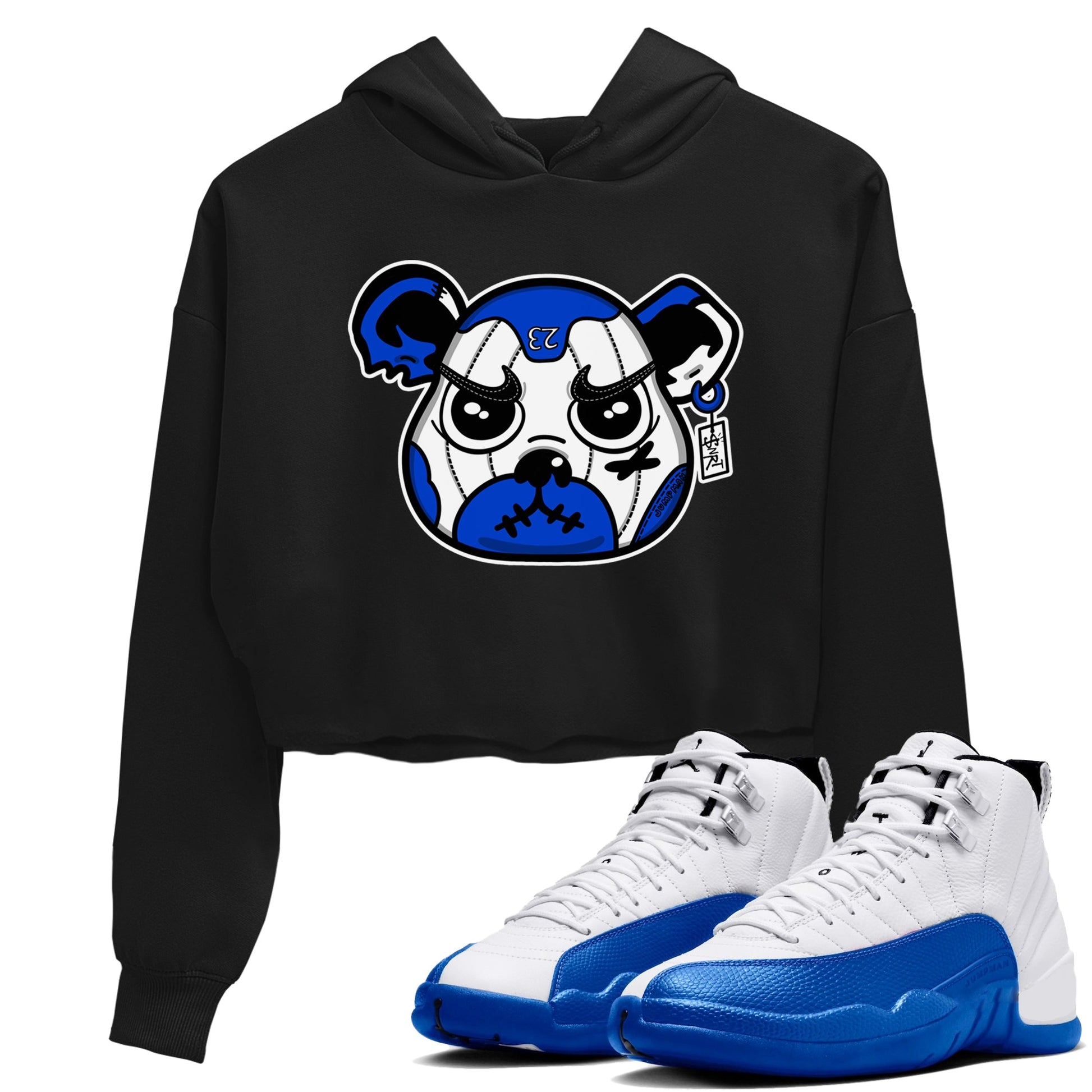 12s Blueberry shirts to match jordans Sneaker Bear Face best t shirts to wear with jordans AJ12 White and Game Royal match shoes to clothes SNRT Sneaker Tees unisex cotton Black 1 crop tee