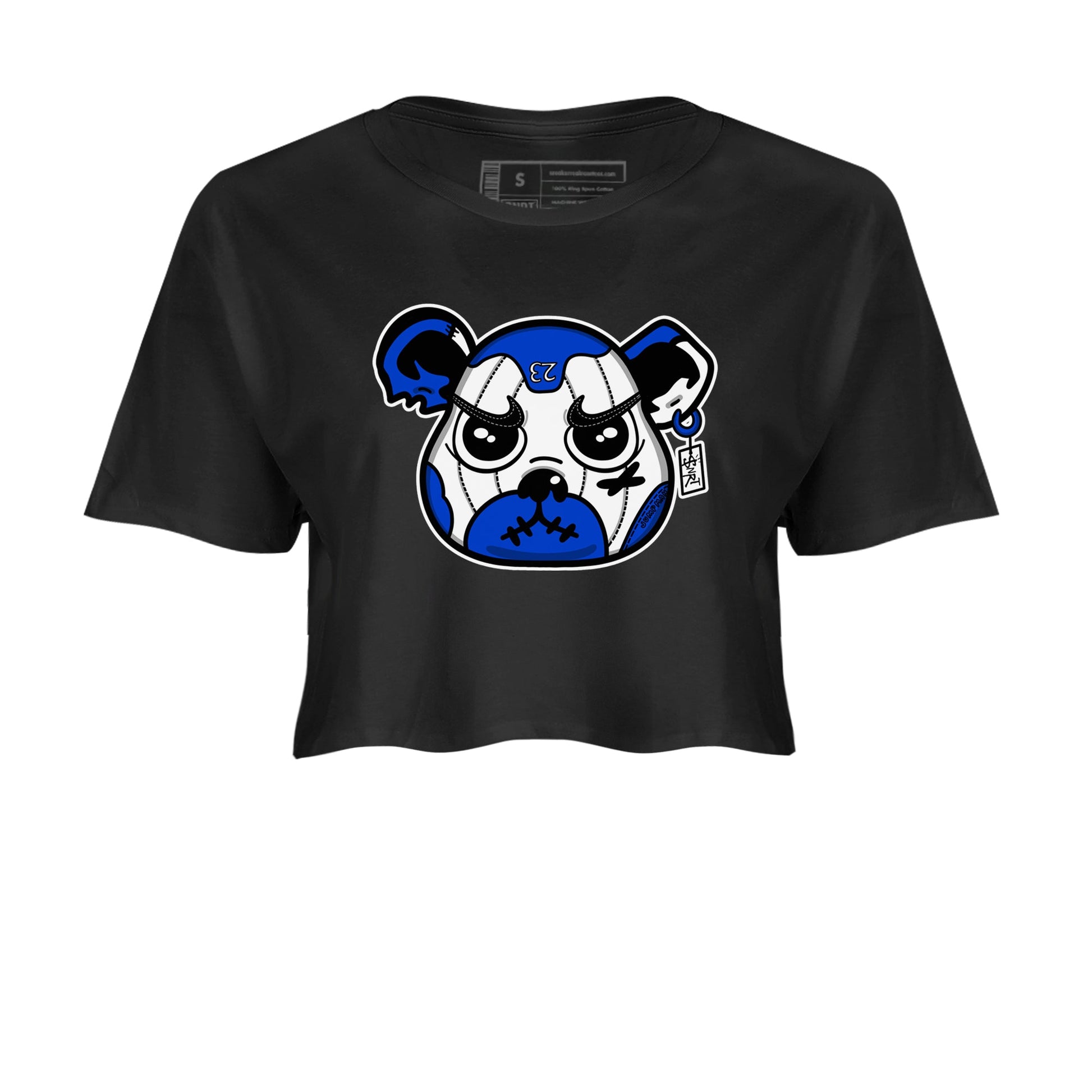 12s Blueberry shirts to match jordans Sneaker Bear Face best t shirts to wear with jordans AJ12 White and Game Royal match shoes to clothes SNRT Sneaker Tees unisex cotton Black 2 crop tee