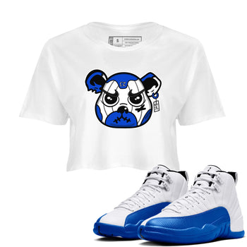 12s Blueberry shirts to match jordans Sneaker Bear Face best t shirts to wear with jordans AJ12 White and Game Royal match shoes to clothes SNRT Sneaker Tees unisex cotton White 1 crop tee