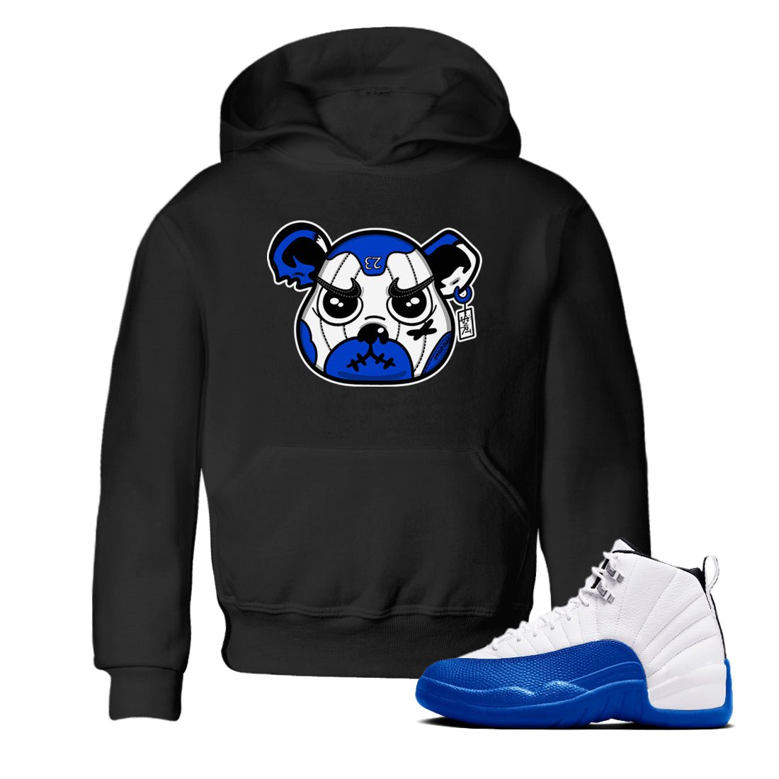12s Blueberry shirts to match jordans Sneaker Bear Face best t shirts to wear with jordans AJ12 White and Game Royal match shoes to clothes SNRT Sneaker Tees Youth Baby Black 1 tee