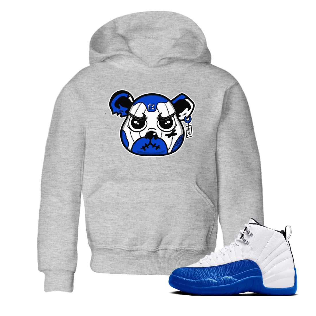 12s Blueberry shirts to match jordans Sneaker Bear Face best t shirts to wear with jordans AJ12 White and Game Royal match shoes to clothes SNRT Sneaker Tees Youth Baby Heather Grey 1 tee