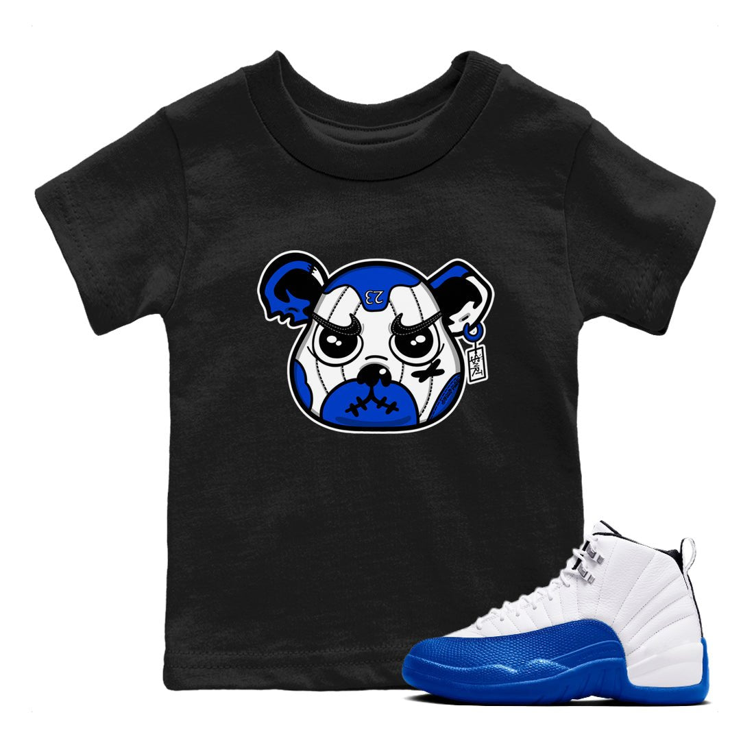 12s Blueberry shirts to match jordans Sneaker Bear Face best t shirts to wear with jordans AJ12 White and Game Royal match shoes to clothes SNRT Sneaker Tees Youth Baby Black 1 tee