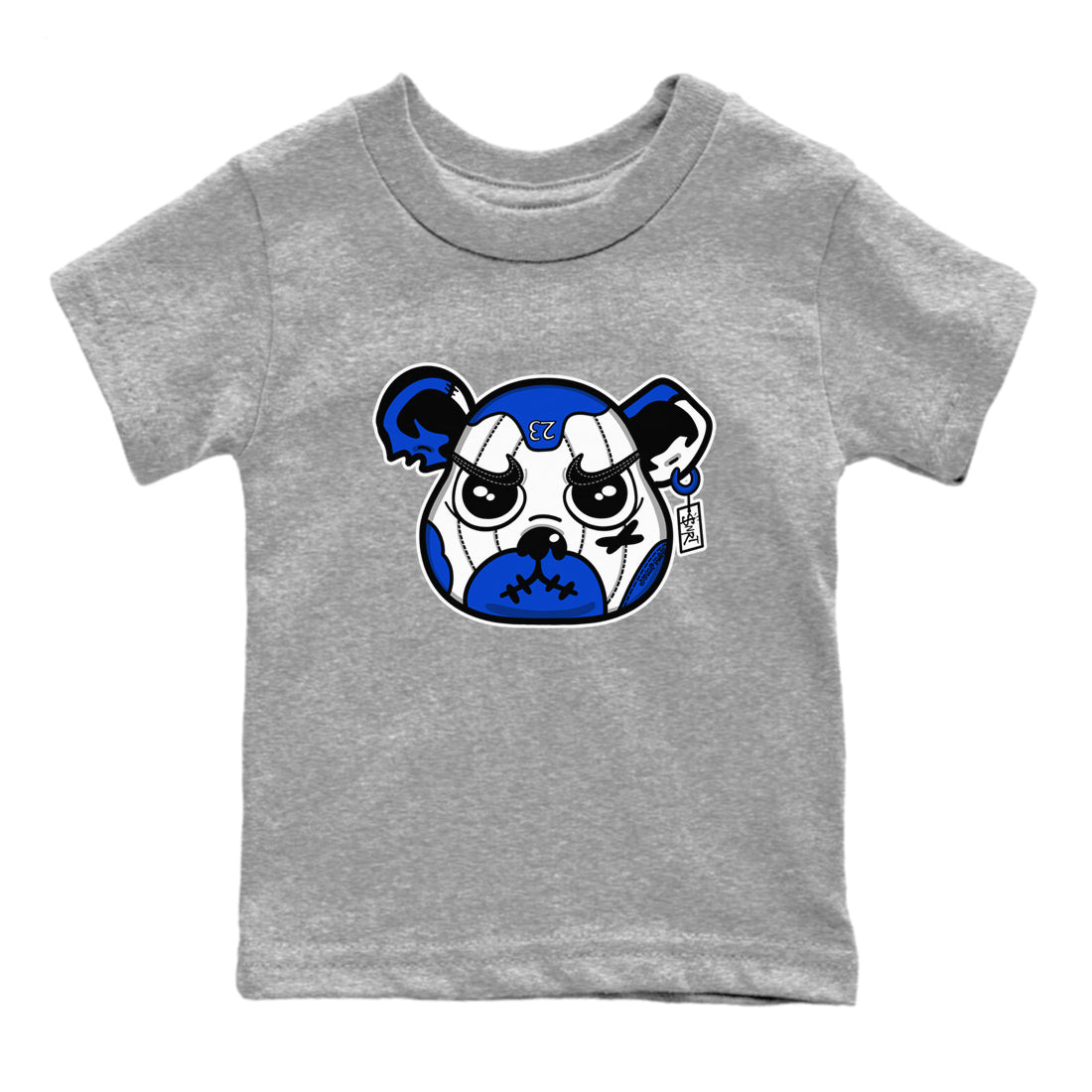 12s Blueberry shirts to match jordans Sneaker Bear Face best t shirts to wear with jordans AJ12 White and Game Royal match shoes to clothes SNRT Sneaker Tees Youth Baby Heather Grey 2 tee