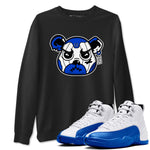 12s Blueberry shirts to match jordans Sneaker Bear Face best t shirts to wear with jordans AJ12 White and Game Royal match shoes to clothes SNRT Sneaker Tees unisex cotton Black 1 shirts