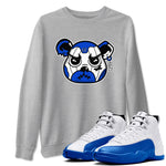 12s Blueberry shirts to match jordans Sneaker Bear Face best t shirts to wear with jordans AJ12 White and Game Royal match shoes to clothes SNRT Sneaker Tees unisex cotton Heather Grey 1 shirts