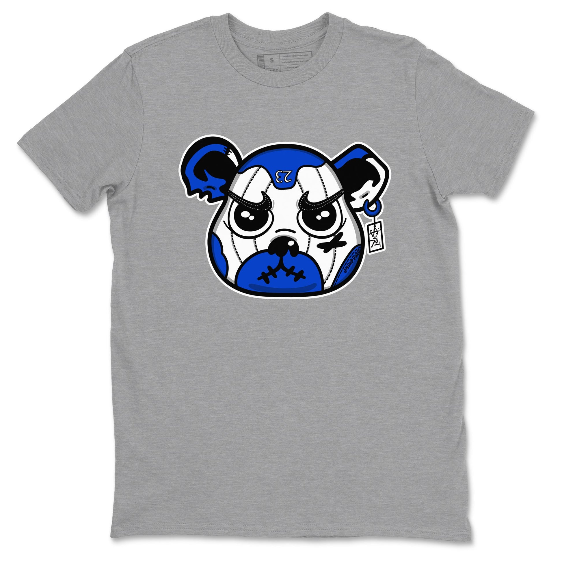 12s Blueberry shirts to match jordans Sneaker Bear Face best t shirts to wear with jordans AJ12 White and Game Royal match shoes to clothes SNRT Sneaker Tees unisex cotton Heather Grey 2 shirts