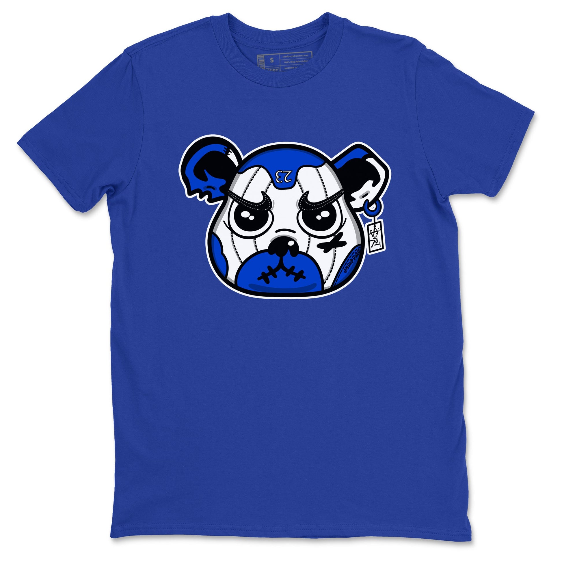 12s Blueberry shirts to match jordans Sneaker Bear Face best t shirts to wear with jordans AJ12 White and Game Royal match shoes to clothes SNRT Sneaker Tees unisex cotton Royal Blue 2 shirts