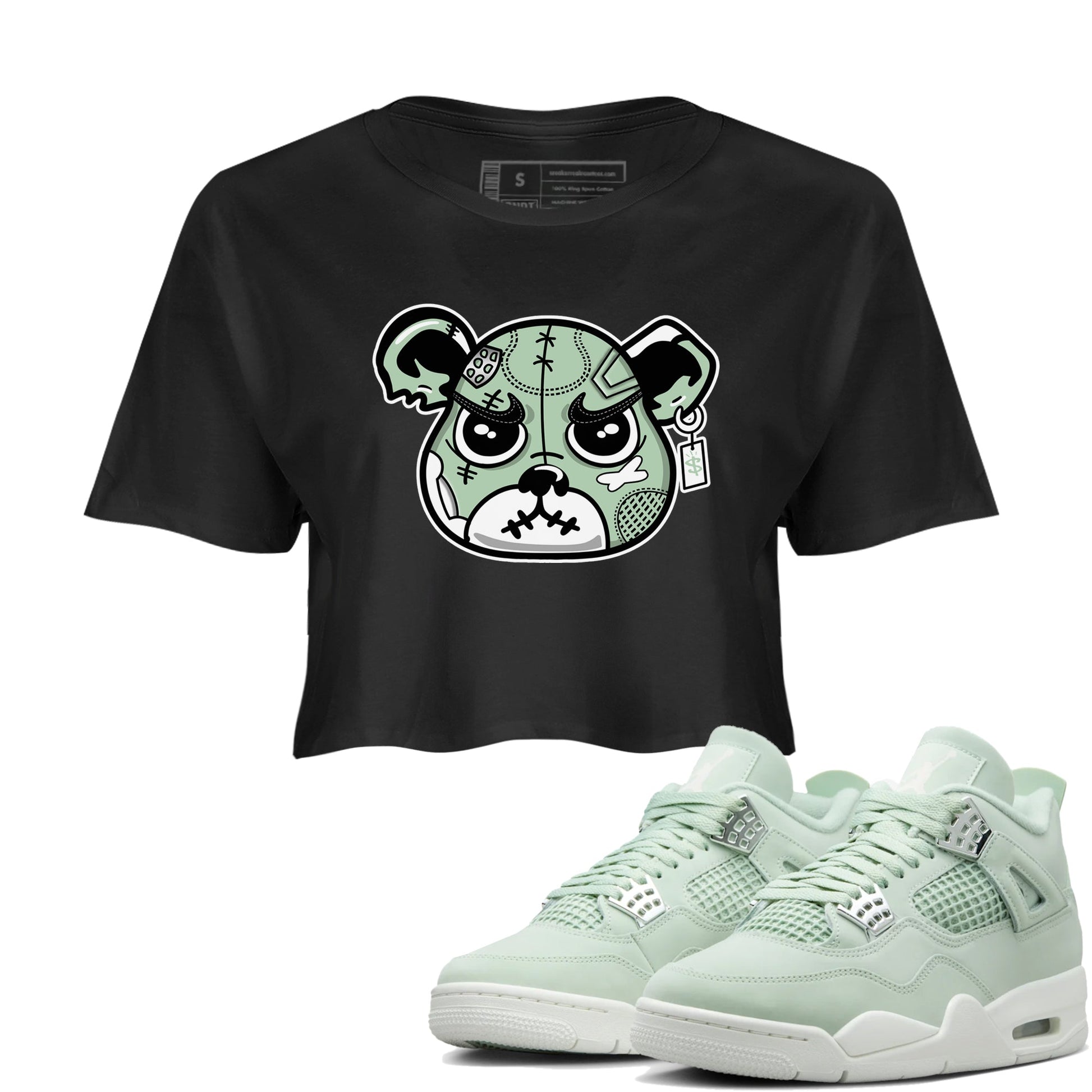4s Abundance shirts to match jordans Sneaker Bear Face sneaker match tees Air Jordan 4 Seafoam match shoes to clothes SNRT Sneaker Tees unisex cotton Black 1 crop tee