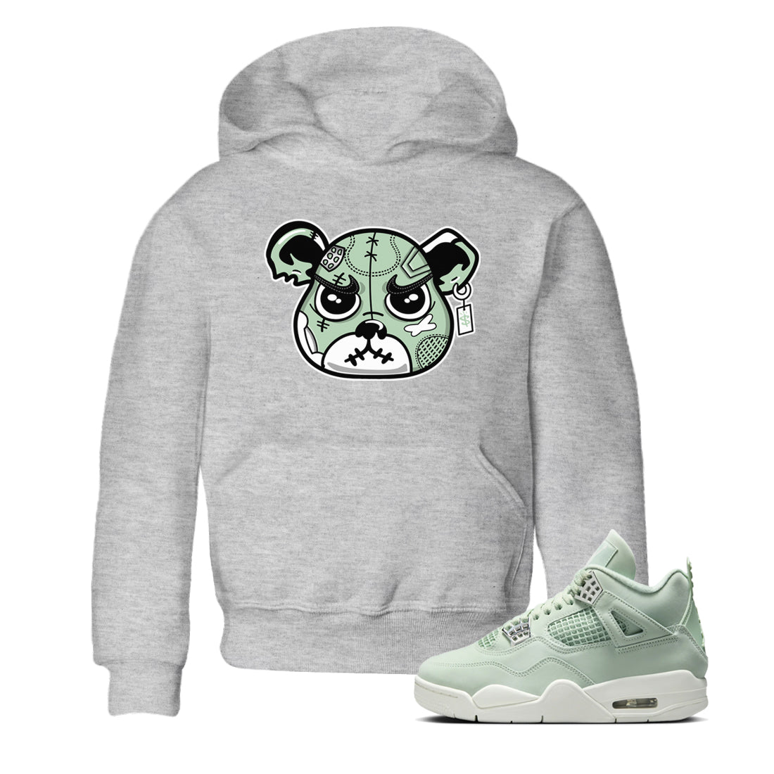 4s Abundance shirts to match jordans Sneaker Bear Face sneaker match tees Air Jordan 4 Seafoam match shoes to clothes SNRT Sneaker Tees Youth Baby Heather Grey 1 tee