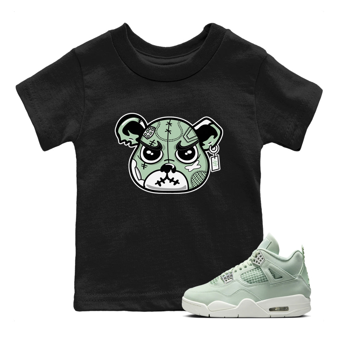 4s Abundance shirts to match jordans Sneaker Bear Face sneaker match tees Air Jordan 4 Seafoam match shoes to clothes SNRT Sneaker Tees Youth Baby Black 1 tee