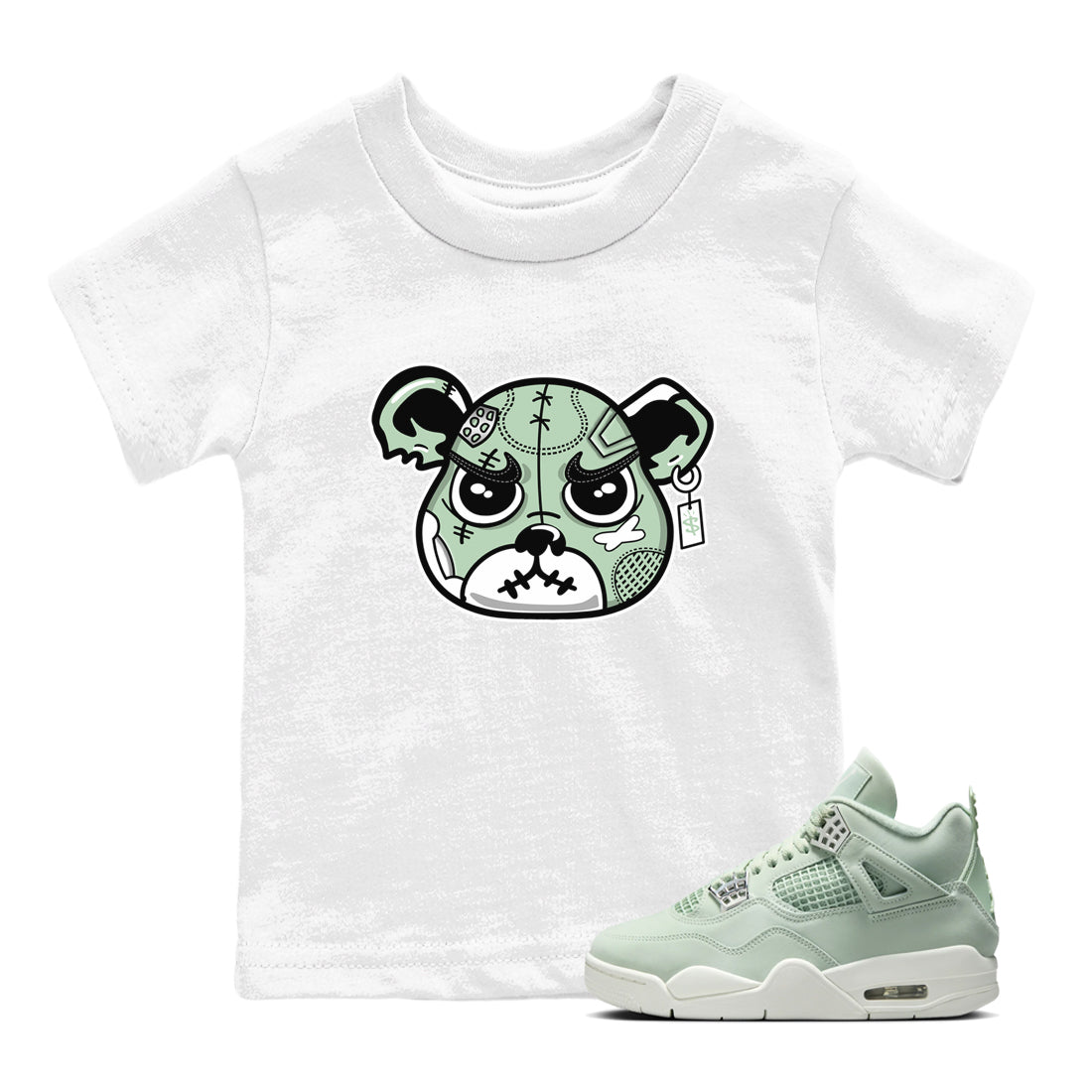 4s Abundance shirts to match jordans Sneaker Bear Face sneaker match tees Air Jordan 4 Seafoam match shoes to clothes SNRT Sneaker Tees Youth Baby White 1 tee