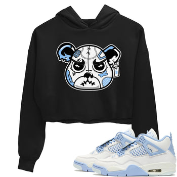 Sneaker Bear Face womens crop tee made to vibe with the Air Jordan 4 Aluminum sneakers — the perfect match in Black 1.
