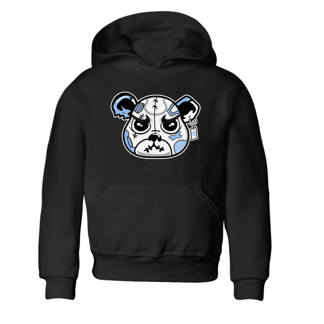 Sneaker Bear Face baby and kids t-shirt crafted for little sneakerheads to shine with the Air Jordan 4 Aluminum sneakers, displayed in Black 2.