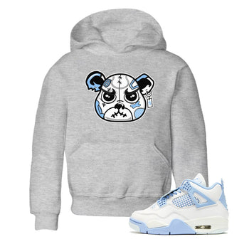 Sneaker Bear Face baby and kids t-shirt crafted for little sneakerheads to shine with the Air Jordan 4 Aluminum sneakers, displayed in Heather Grey 1.