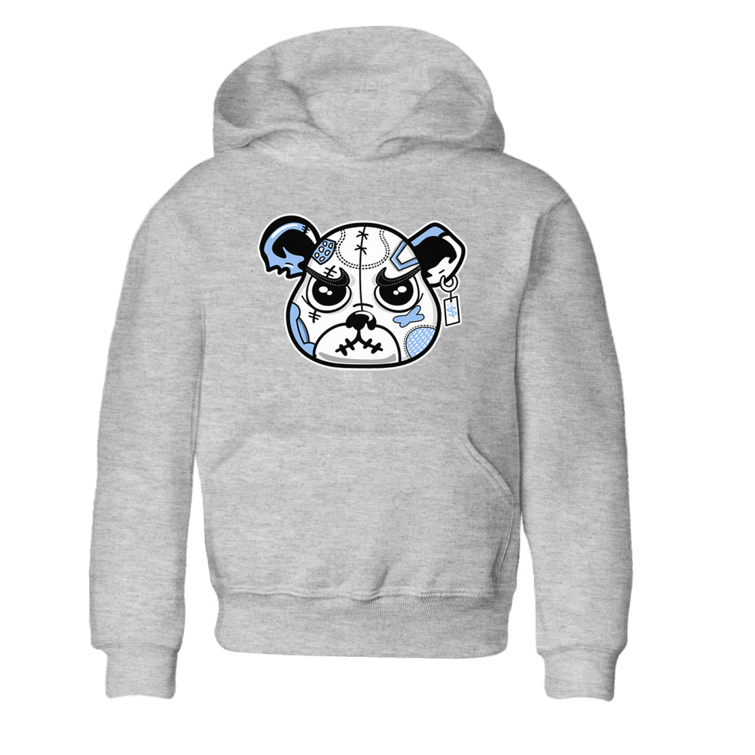 Sneaker Bear Face baby and kids t-shirt crafted for little sneakerheads to shine with the Air Jordan 4 Aluminum sneakers, displayed in Heather Grey 2.