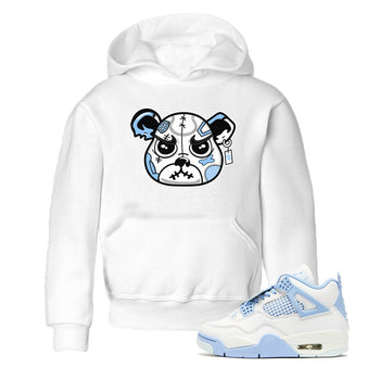 Sneaker Bear Face baby and kids t-shirt crafted for little sneakerheads to shine with the Air Jordan 4 Aluminum sneakers, displayed in White 1.