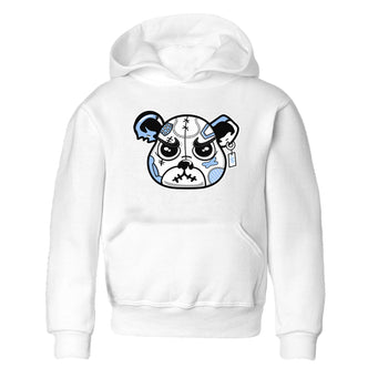 Sneaker Bear Face baby and kids t-shirt crafted for little sneakerheads to shine with the Air Jordan 4 Aluminum sneakers, displayed in White 2.