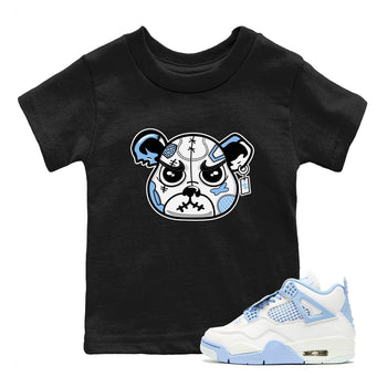 Sneaker Bear Face baby and kids t-shirt crafted for little sneakerheads to shine with the Air Jordan 4 Aluminum sneakers, displayed in Black 1.