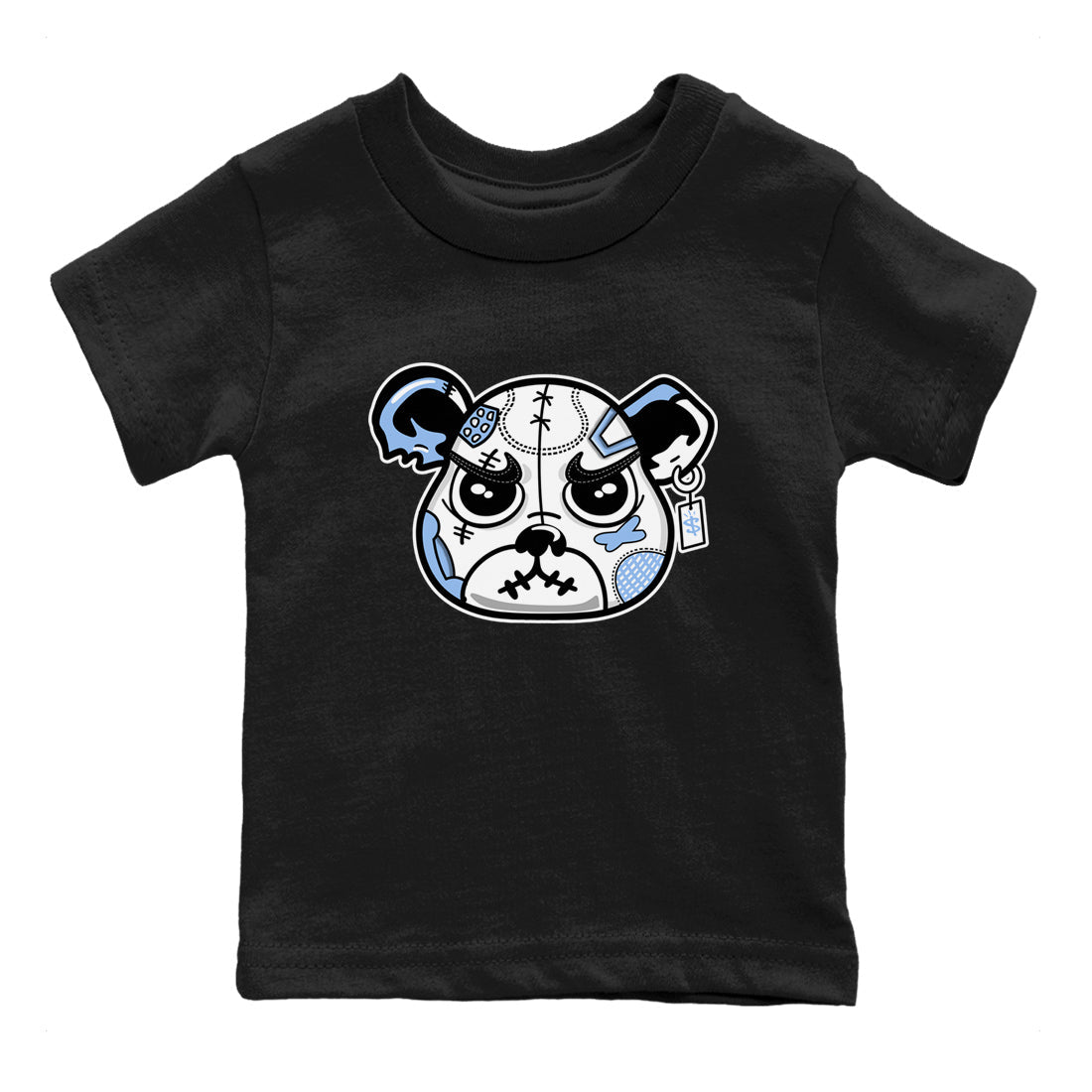 Sneaker Bear Face baby and kids t-shirt crafted for little sneakerheads to shine with the Air Jordan 4 Aluminum sneakers, displayed in Black 2.
