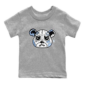 Sneaker Bear Face baby and kids t-shirt crafted for little sneakerheads to shine with the Air Jordan 4 Aluminum sneakers, displayed in Heather Grey 2.