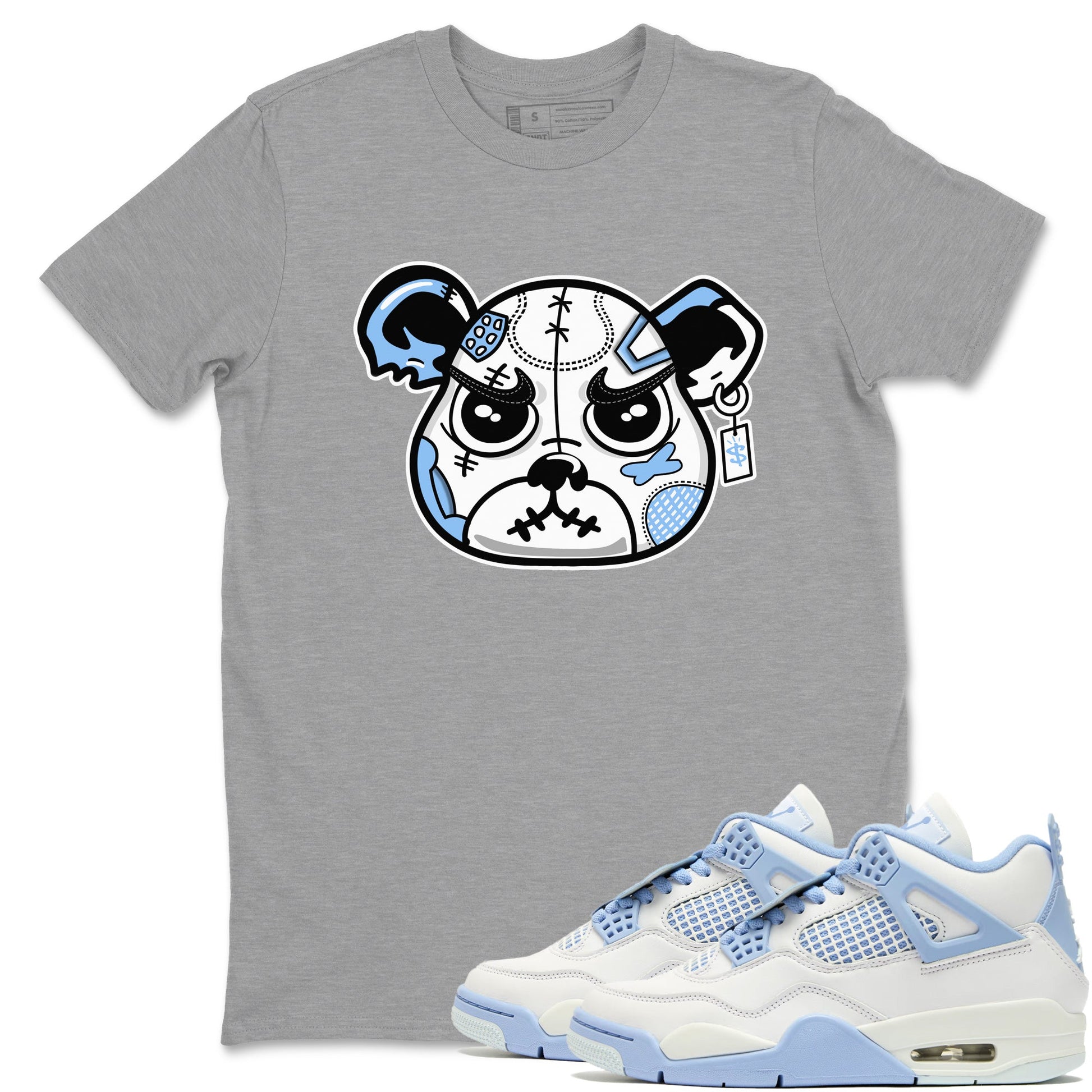 Sneaker Bear Face sneaker match t-shirt styled to complete your fit with the Air Jordan 4 Aluminum sneakers, shown in Heather Grey 1.