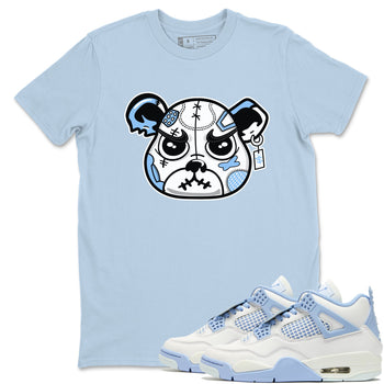 Sneaker Bear Face sneaker match t-shirt styled to complete your fit with the Air Jordan 4 Aluminum sneakers, shown in Light Blue 1.