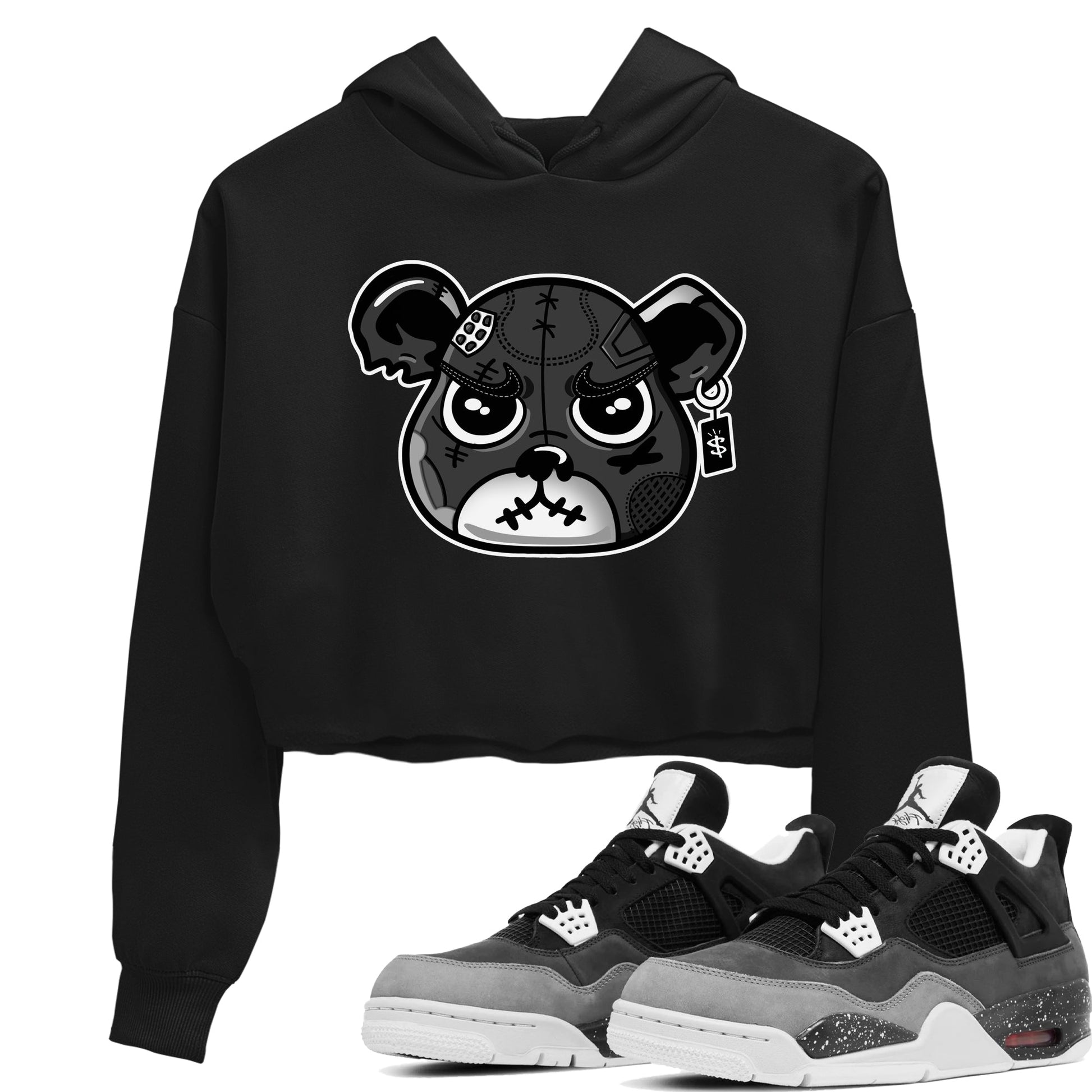 4s Fear shirts to match jordans Sneaker Bear Face sneaker match tees Air Jordan 4 Retro Fear match shoes to clothes SNRT Sneaker Tees unisex cotton Black 1 crop tee