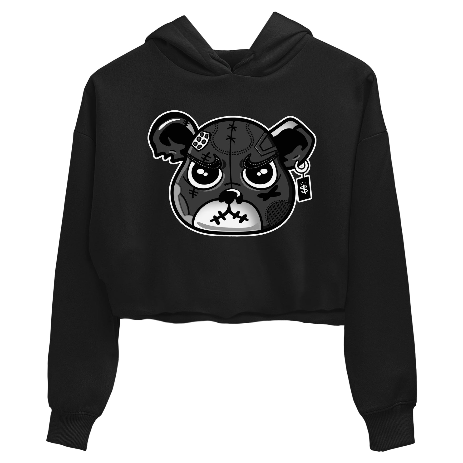 4s Fear shirts to match jordans Sneaker Bear Face sneaker match tees Air Jordan 4 Retro Fear match shoes to clothes SNRT Sneaker Tees unisex cotton Black 2 crop tee