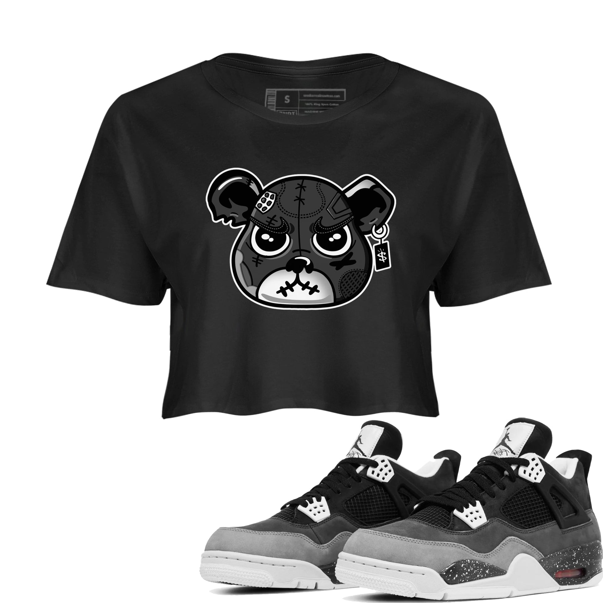 4s Fear shirts to match jordans Sneaker Bear Face sneaker match tees Air Jordan 4 Retro Fear match shoes to clothes SNRT Sneaker Tees unisex cotton Black 1 crop tee