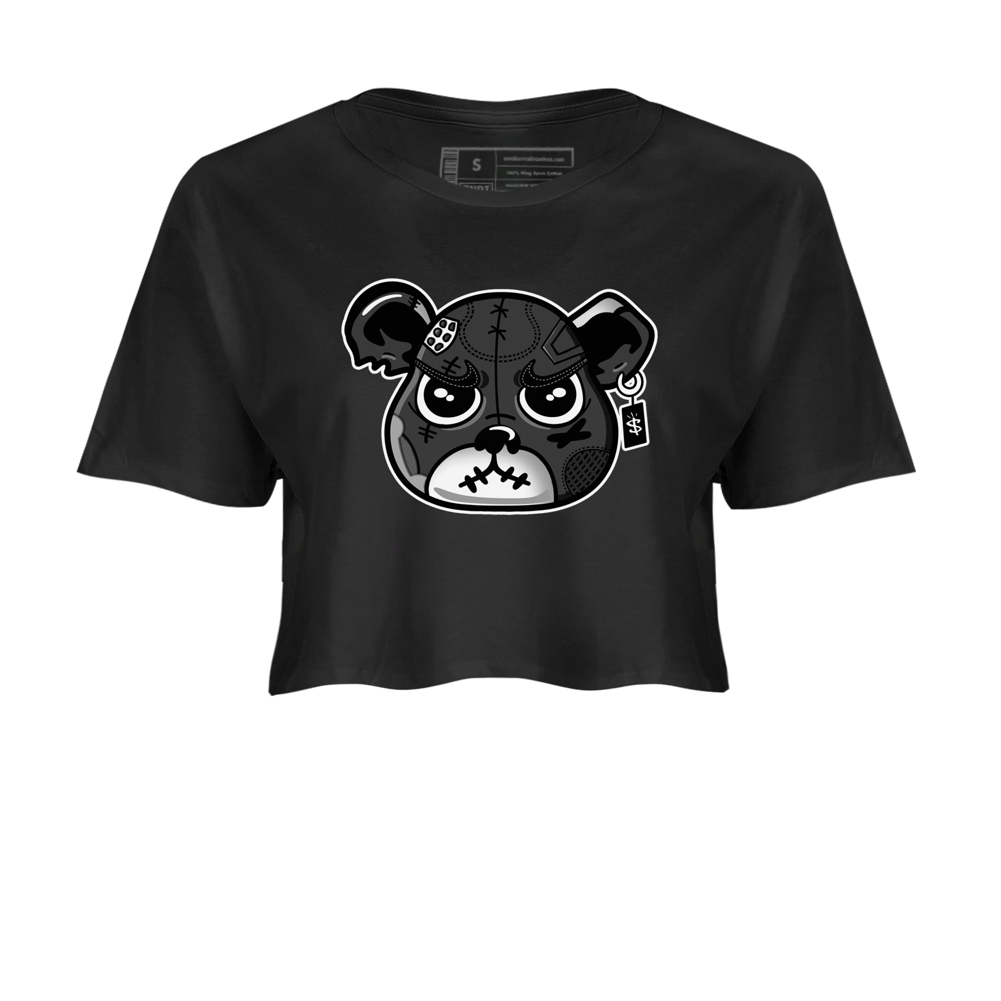 4s Fear shirts to match jordans Sneaker Bear Face sneaker match tees Air Jordan 4 Retro Fear match shoes to clothes SNRT Sneaker Tees unisex cotton Black 2 crop tee