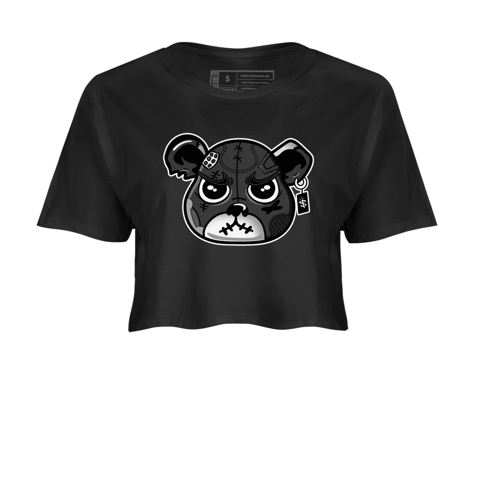 4s Fear shirts to match jordans Sneaker Bear Face sneaker match tees Air Jordan 4 Retro Fear match shoes to clothes SNRT Sneaker Tees unisex cotton Black 2 crop tee