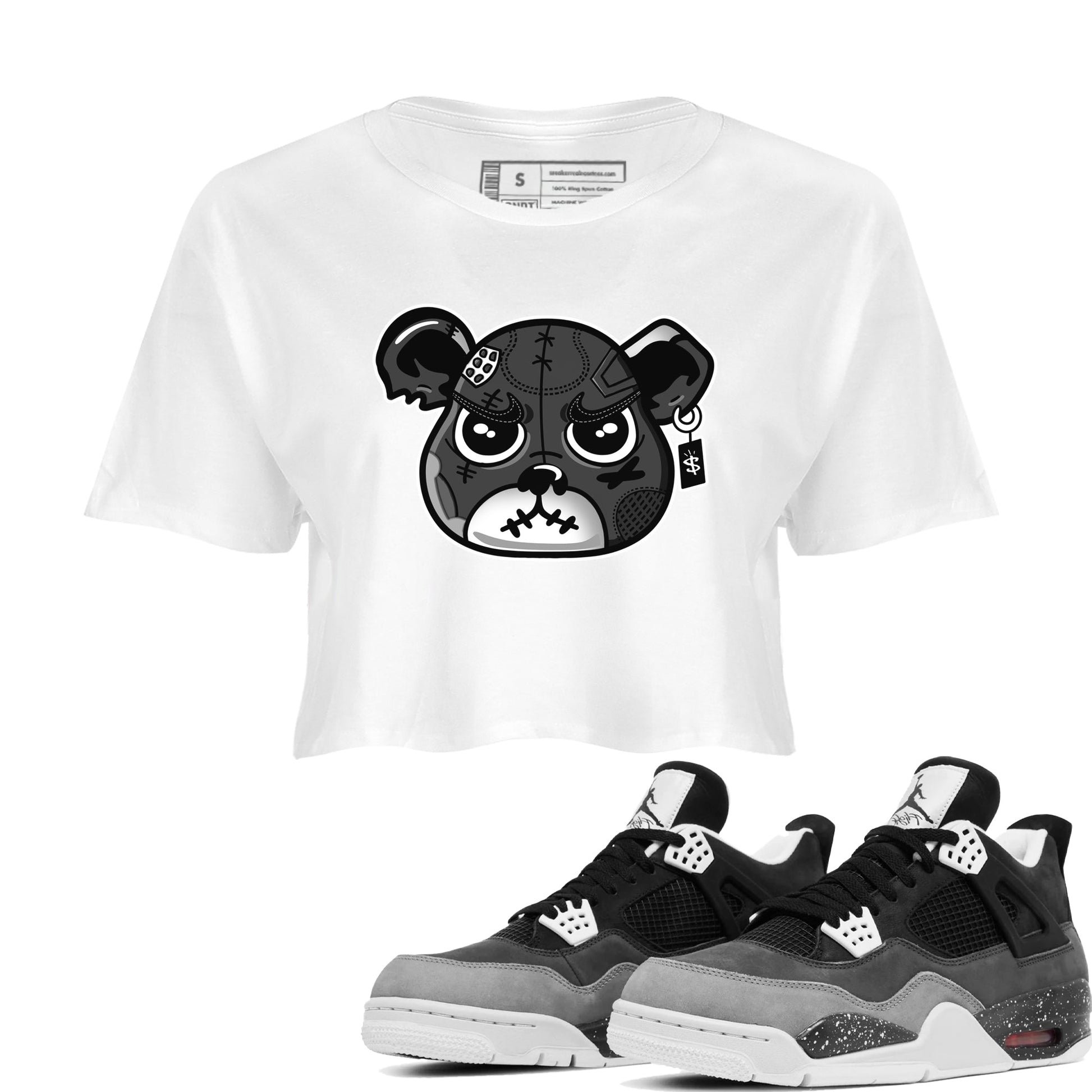 4s Fear shirts to match jordans Sneaker Bear Face sneaker match tees Air Jordan 4 Retro Fear match shoes to clothes SNRT Sneaker Tees unisex cotton White 1 crop tee