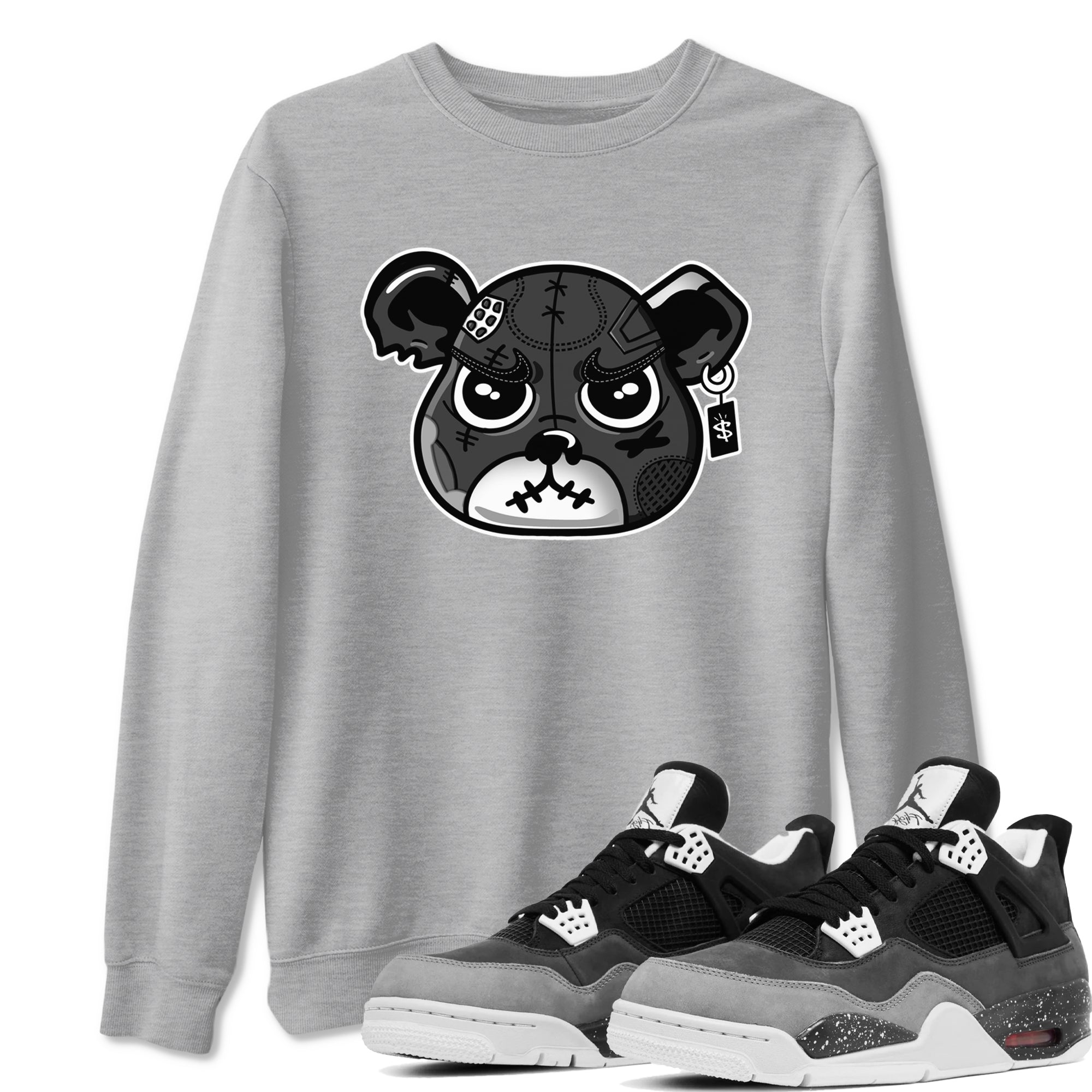 4s Fear shirts to match jordans Sneaker Bear Face sneaker match tees Air Jordan 4 Retro Fear match shoes to clothes SNRT Sneaker Tees unisex cotton Heather Grey 1 shirts