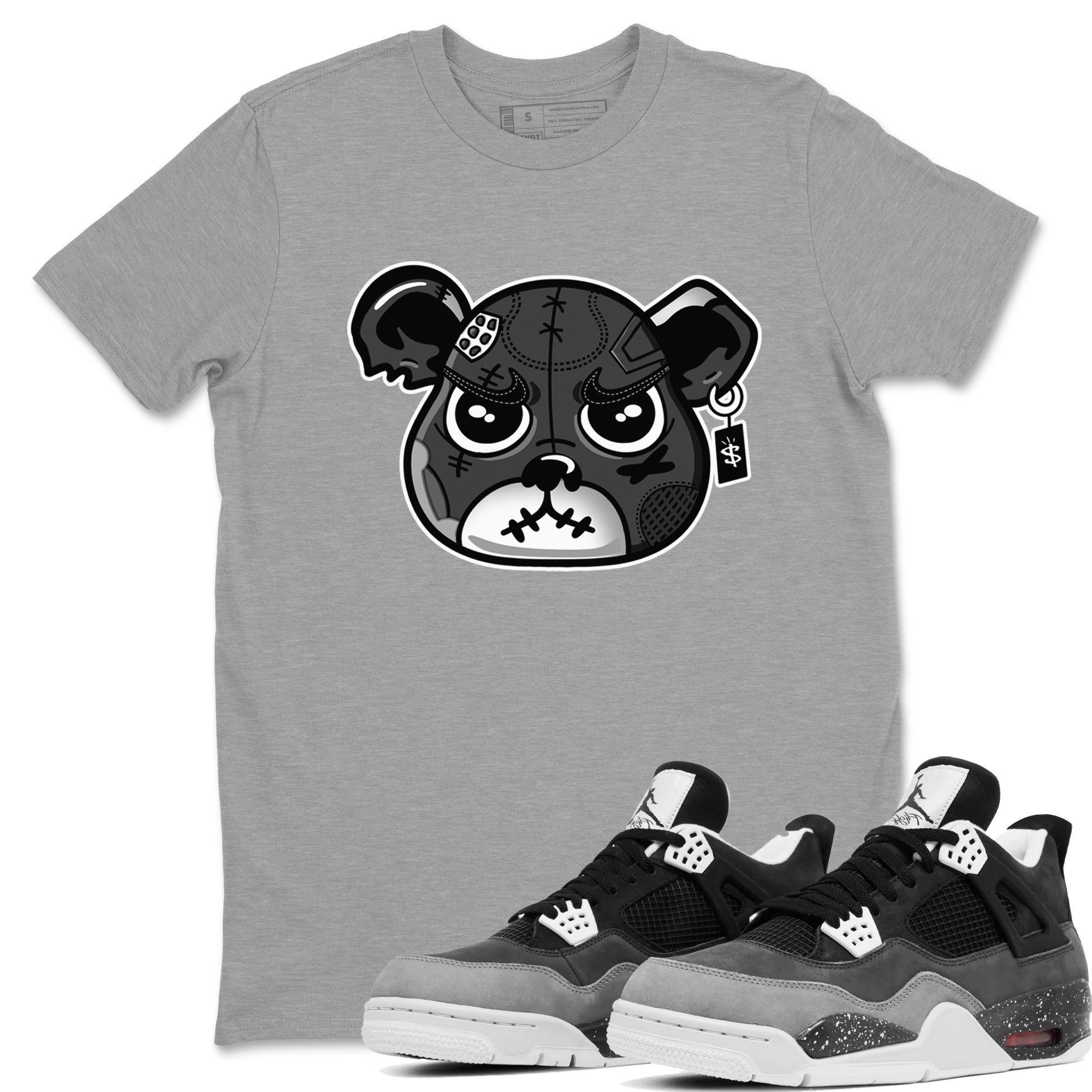 4s Fear shirts to match jordans Sneaker Bear Face sneaker match tees Air Jordan 4 Retro Fear match shoes to clothes SNRT Sneaker Tees unisex cotton Heather Grey 1 shirts
