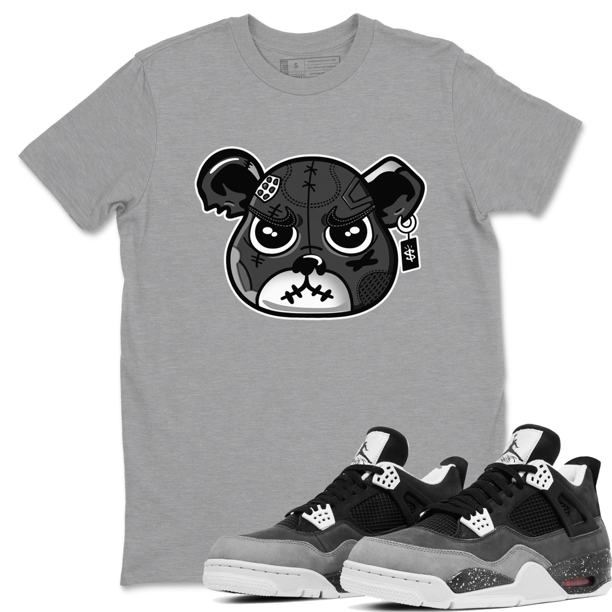4s Fear shirts to match jordans Sneaker Bear Face sneaker match tees Air Jordan 4 Retro Fear match shoes to clothes SNRT Sneaker Tees unisex cotton Heather Grey 1 shirts