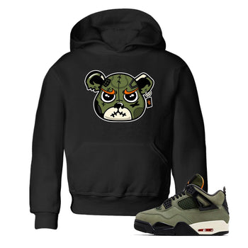 Sneaker match tees – Sneaker Tees To Match Undefeated inspired colorways Air Jordan 4 OG Olive Shoes  – Sneaker Bear Face Kids T-Shirt Black 1