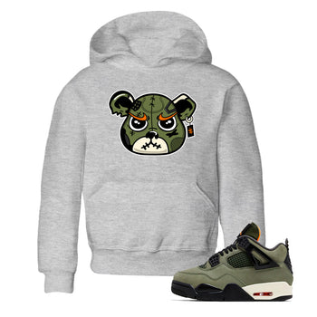 Sneaker match tees – Sneaker Tees To Match Undefeated inspired colorways Air Jordan 4 OG Olive Shoes  – Sneaker Bear Face Kids T-Shirt Heather Grey 1