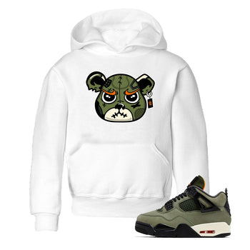 Sneaker match tees – Sneaker Tees To Match Undefeated inspired colorways Air Jordan 4 OG Olive Shoes  – Sneaker Bear Face Kids T-Shirt White 1