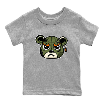 Sneaker match tees – Sneaker Tees To Match Undefeated inspired colorways Air Jordan 4 OG Olive Shoes  – Sneaker Bear Face Kids T-Shirt Heather Grey 2