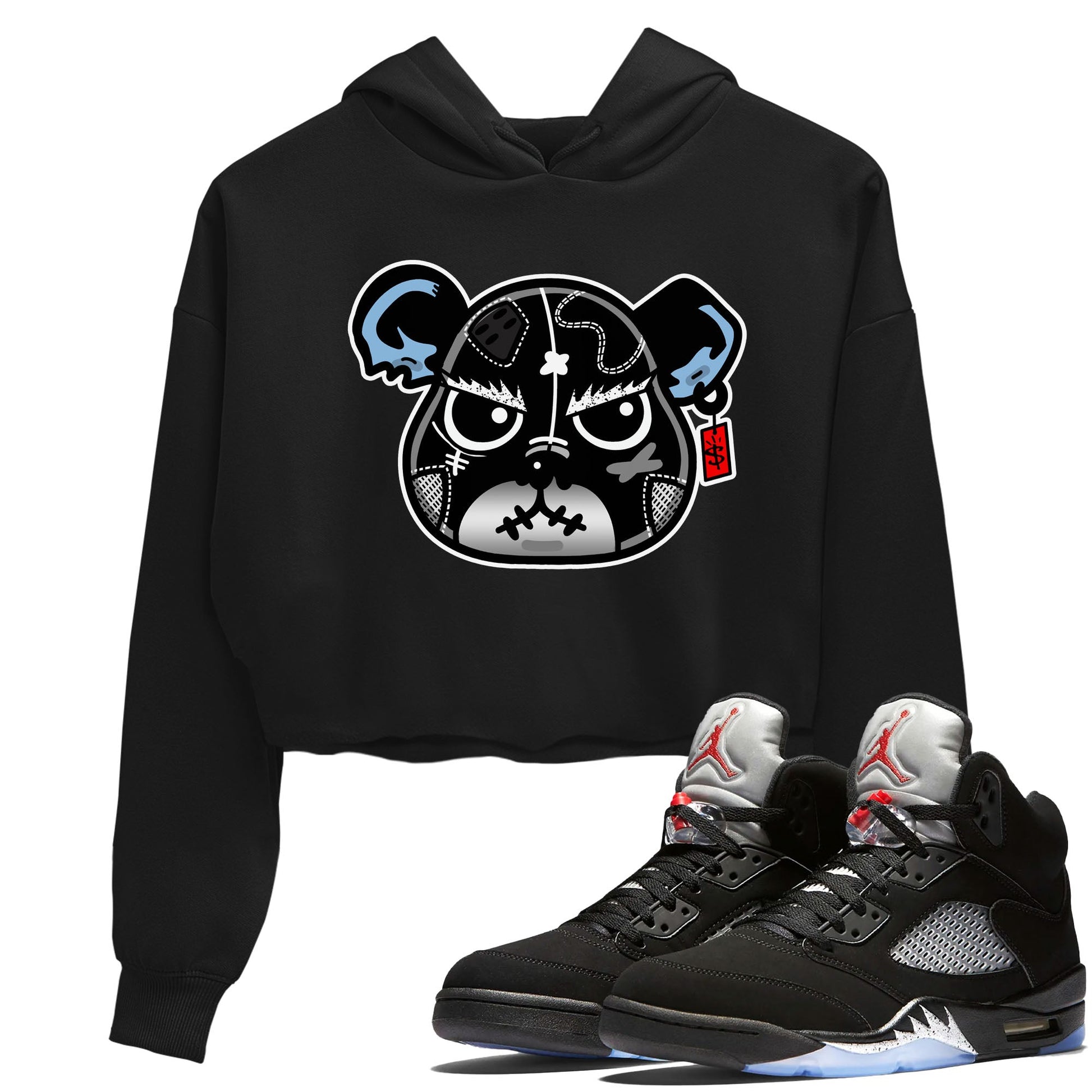 5s Black Metallic Reimagined shirts to match jordans Sneaker Bear Face best t shirts to wear with jordans Air Jordan 5 Reimagined match shoes to clothes SNRT Sneaker Tees unisex cotton Black 1 crop tee