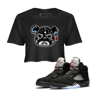 5s Black Metallic Reimagined shirts to match jordans Sneaker Bear Face best t shirts to wear with jordans Air Jordan 5 Reimagined match shoes to clothes SNRT Sneaker Tees unisex cotton Black 1 crop tee