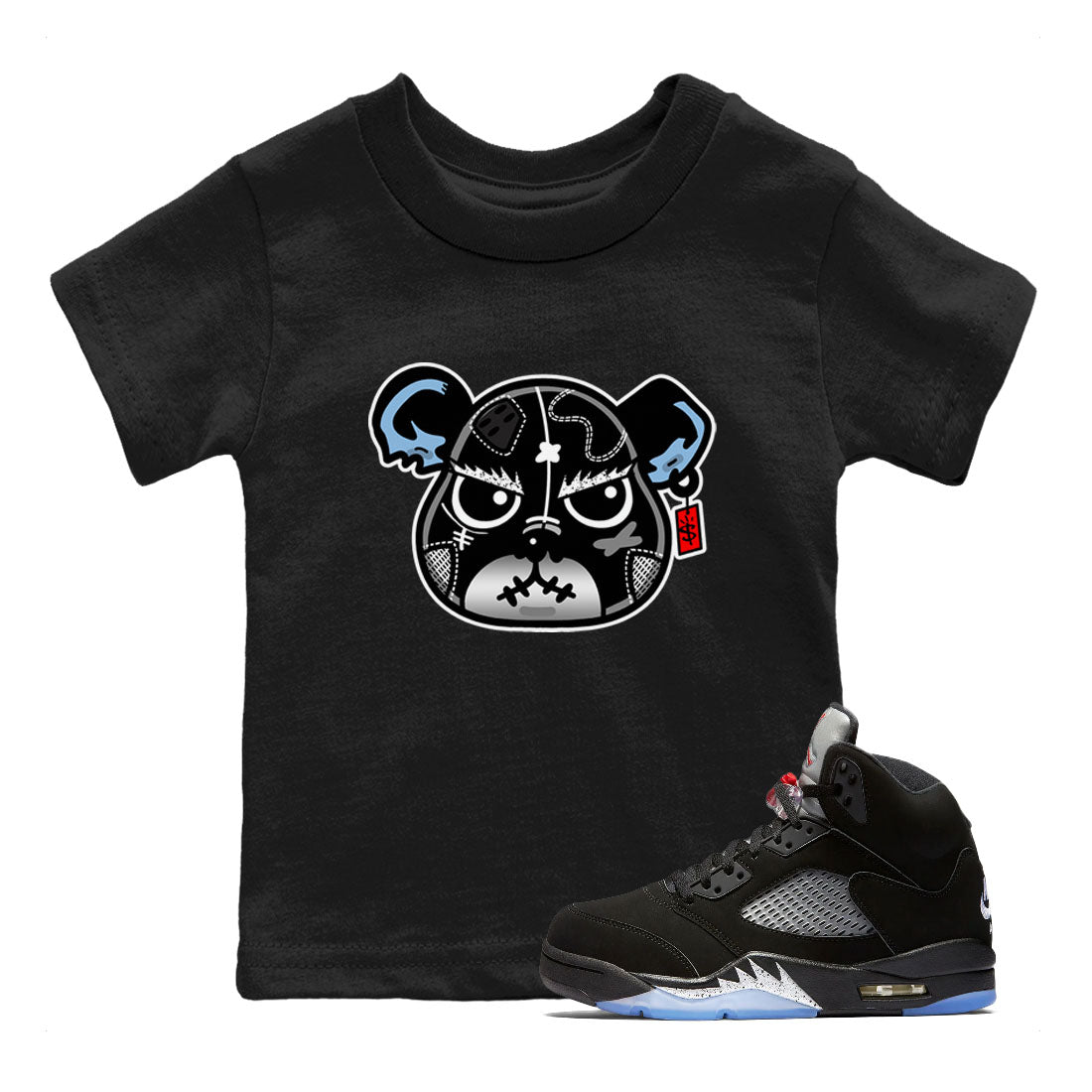 5s Black Metallic Reimagined shirts to match jordans Sneaker Bear Face best t shirts to wear with jordans Air Jordan 5 Reimagined match shoes to clothes SNRT Sneaker Tees Youth Baby Black 1 tee