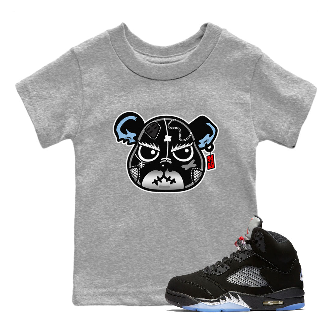 5s Black Metallic Reimagined shirts to match jordans Sneaker Bear Face best t shirts to wear with jordans Air Jordan 5 Reimagined match shoes to clothes SNRT Sneaker Tees Youth Baby Heather Grey 1 tee
