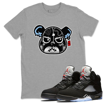 5s Black Metallic Reimagined shirts to match jordans Sneaker Bear Face best t shirts to wear with jordans Air Jordan 5 Reimagined match shoes to clothes SNRT Sneaker Tees unisex cotton Heather Grey 1 shirts