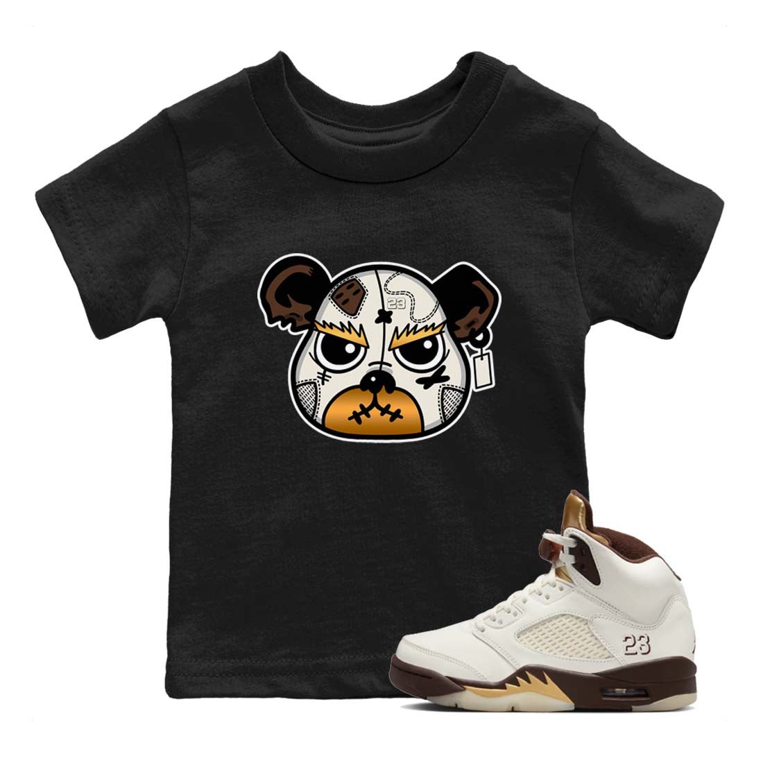 5s Golden Ticket shirts to match jordans  Sneaker Bear Face shirts to match jordans Air Jordan 5 Golden Ticket match shoes to clothes SNRT Sneaker Tees Youth Baby Black 1 tee